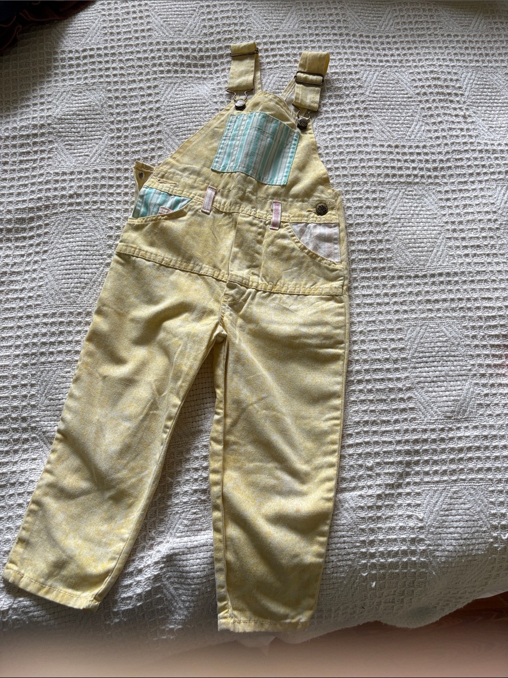 Yellow Kids Overalls with Stripe Pocket